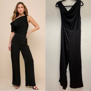 NWOT Lulus‎ Babe Energy Black Satin One-Shoulder Wide-Leg Jumpsuit